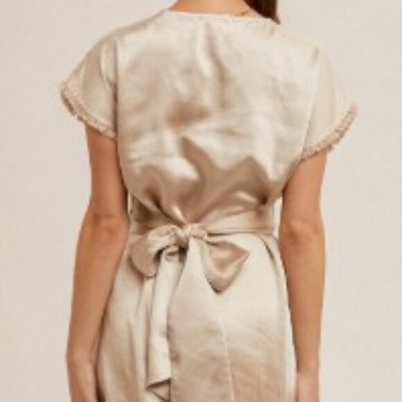 Champagne Hem & Thread V-Neck Satin Wrap Midi Dress - NWT - Picture 6 of 8